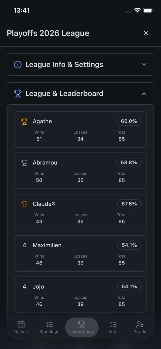 CourtPredict — league detail